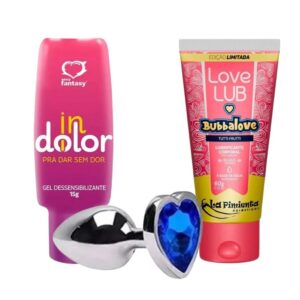 Kit Indolor, Love Lub Bubbalove e Plug Anal com Pedra