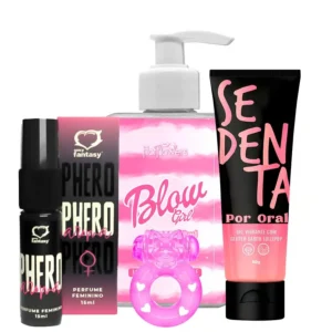 Kit Erótico com Blow Girl, Phero Feminino, Sedenta Por Oral e Anel Peniano