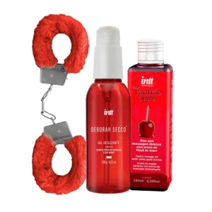 Kit Promocional com Algema de Metal Pelúcia Tantric Apple Óleo e Gel Deslizante 120 ML