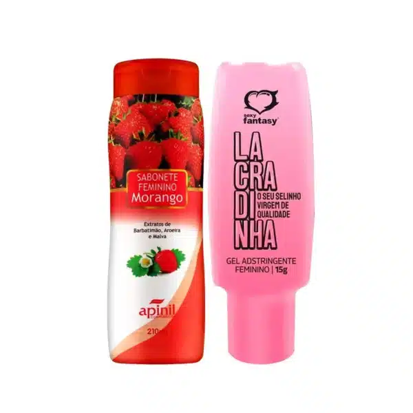 Duplinha com Lacradinha Gel Adstringente Feminino e Sabonete Íntimo Aroma de Morango