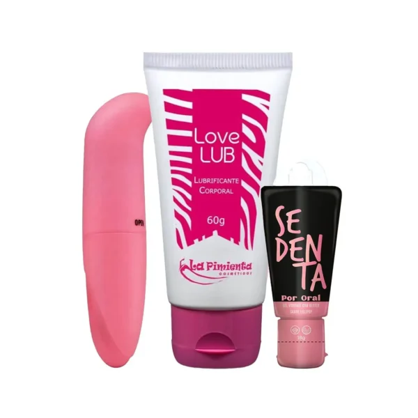 Kit com Love Lub Lubrificante Corporal Sedenta por Oral e Vibrador Ponto G