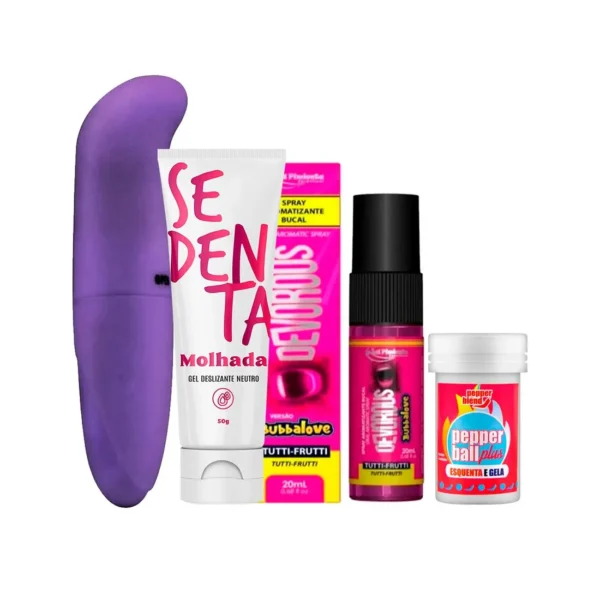 Kit com Vibrador ponto G Sedenta Molhada Gel Deslizante Neutro Devorous Bubbalove e Pepper Ball Plus