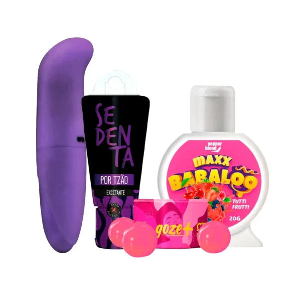 Kit com Vibrador ponto G Sedenta por Tesão Maxx Babaloo Gel Comestível e Goze+